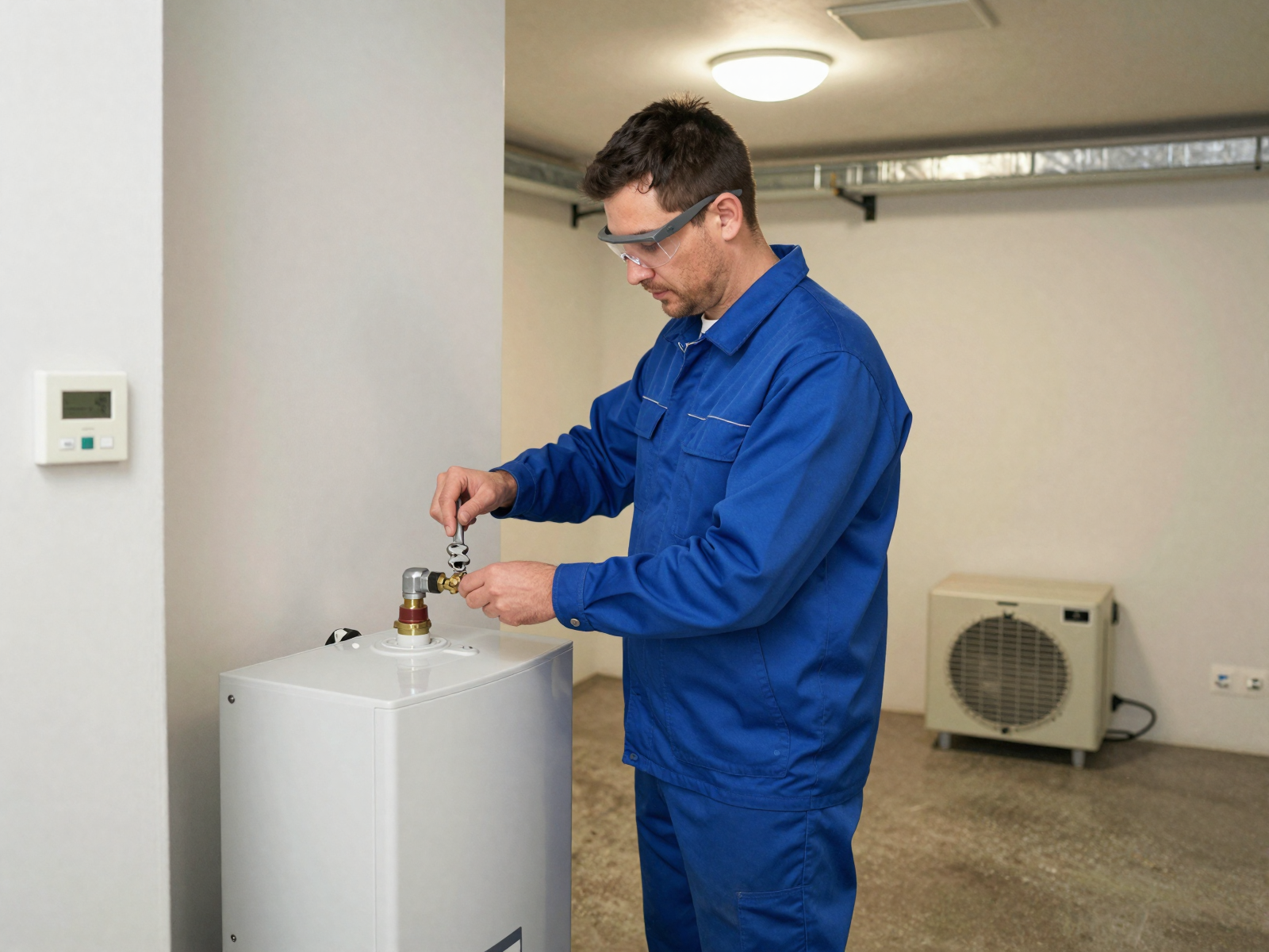 Professional heating contractor at work